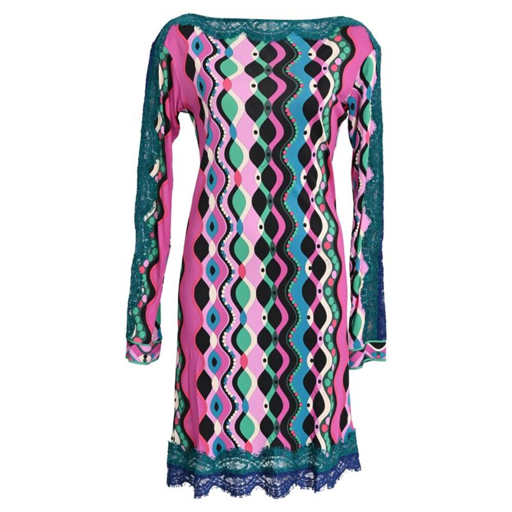 Emilio Pucci Printed Lace-Detailed Mini Dress in Multicolor Viscose